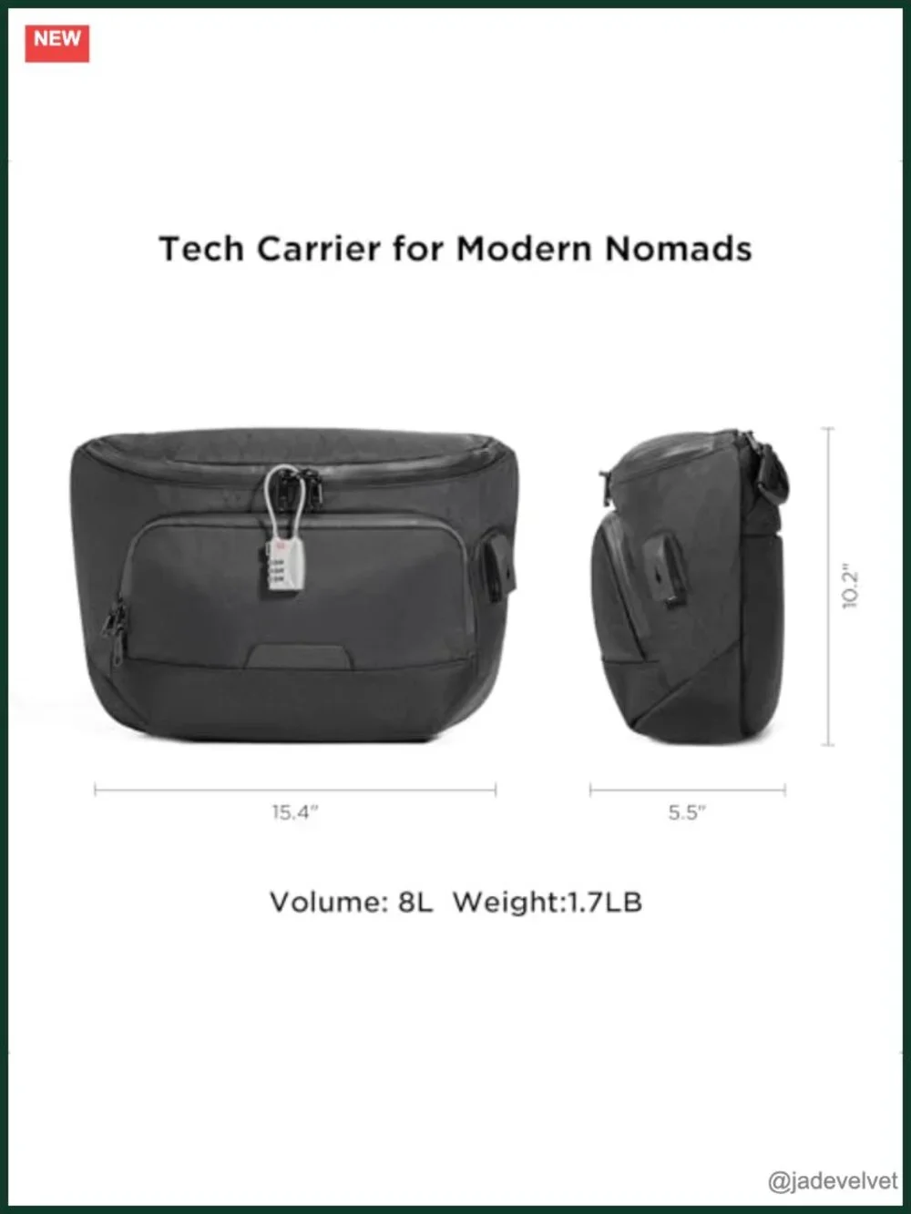 8L RFID-Blocking Sling Laptop Bag with Maglockz Buckle & USB Port